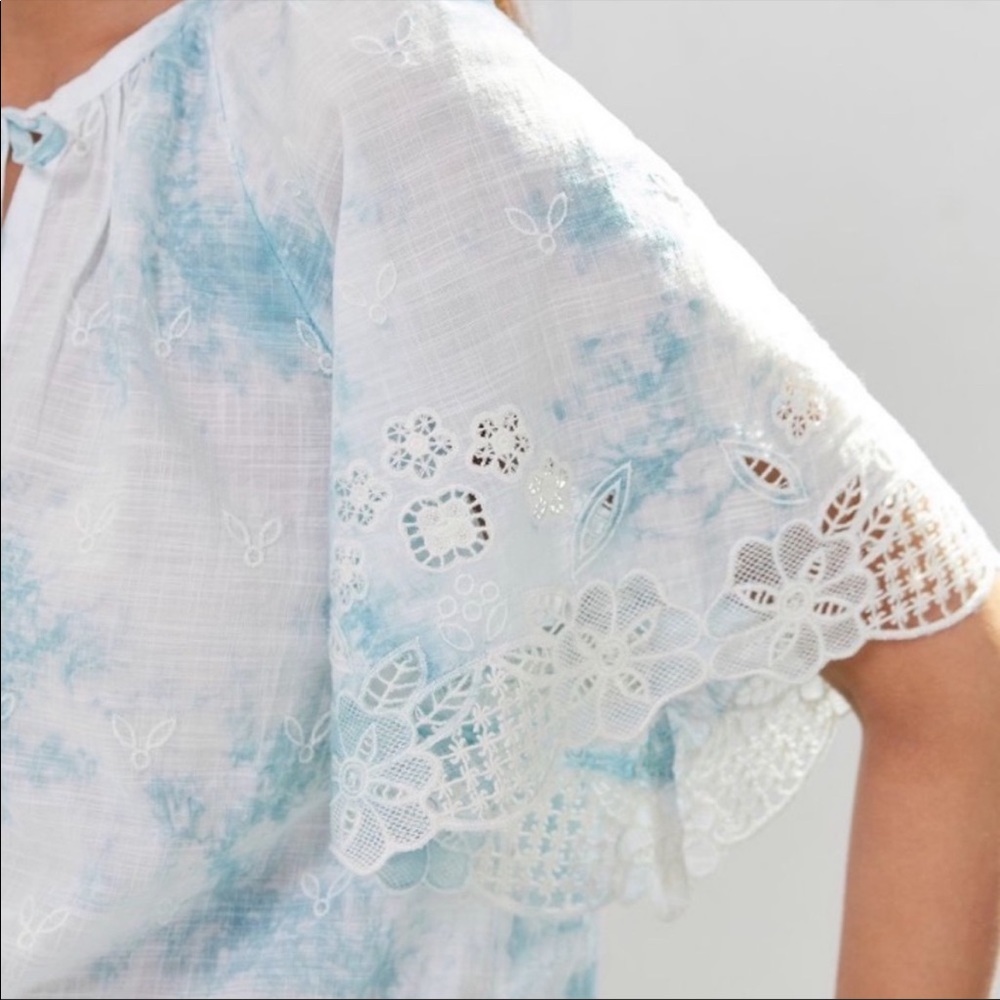 Anthropologie Blue Tie Dye Embroidered Top sz XS - Picture 2 of 10